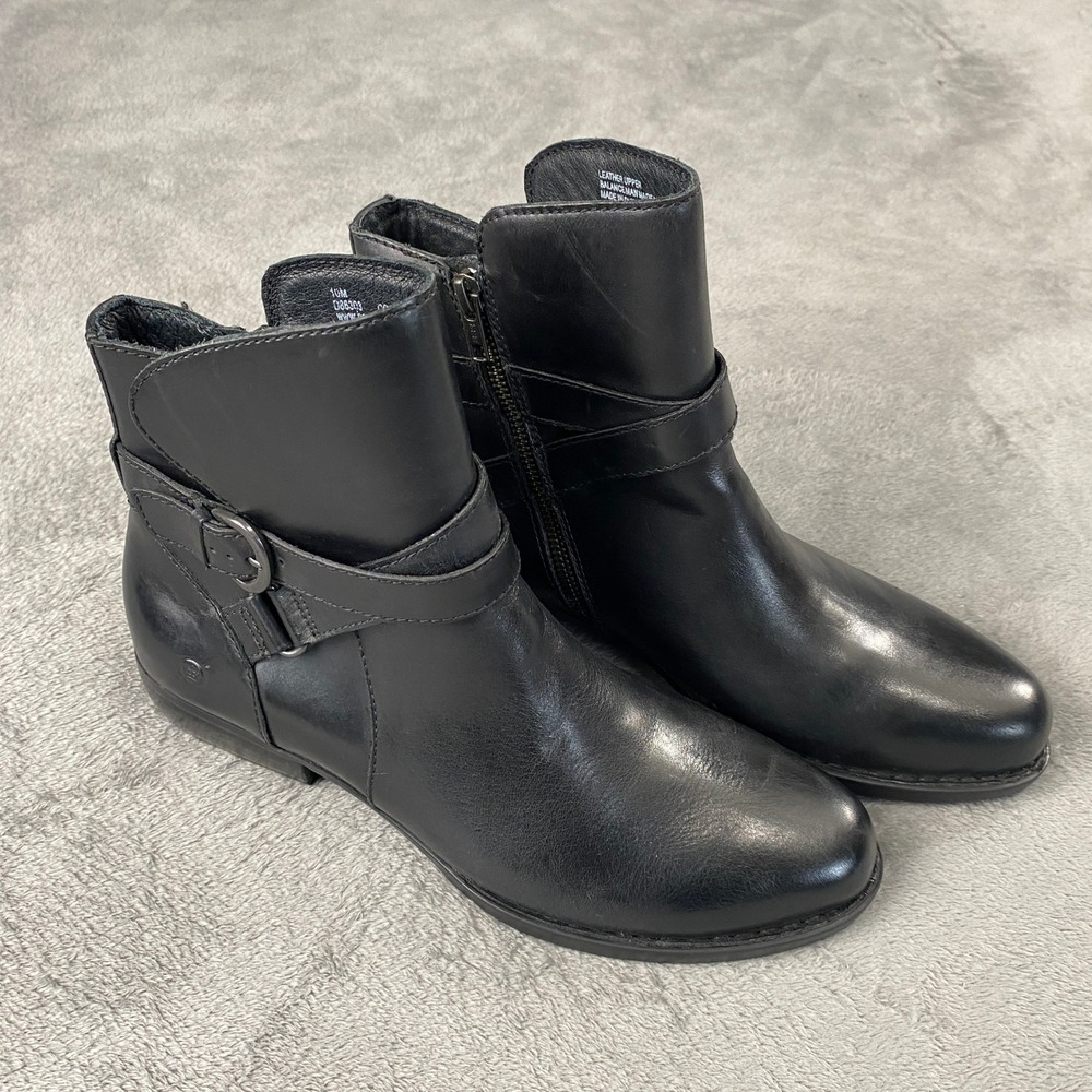 Born Ankle Boots Womens 10 Black Leather Buckle Zip Moto Booties Goth Streetwear